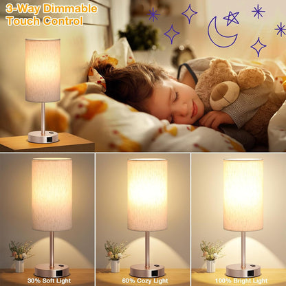 Dicoool Bedside Table Lamp for Bedroom - 3-Way Dimmable Touch Lamp, USB A+C