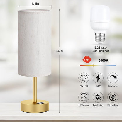 Dicoool Bedside Table Lamp for Bedroom - 3-Way Dimmable Touch Lamp, USB A+C