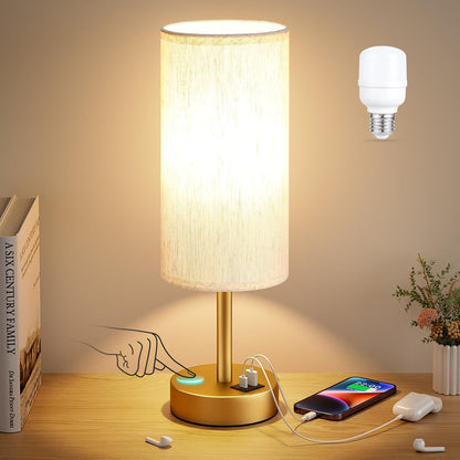 Dicoool Bedside Table Lamp for Bedroom - 3-Way Dimmable Touch Lamp, USB A+C