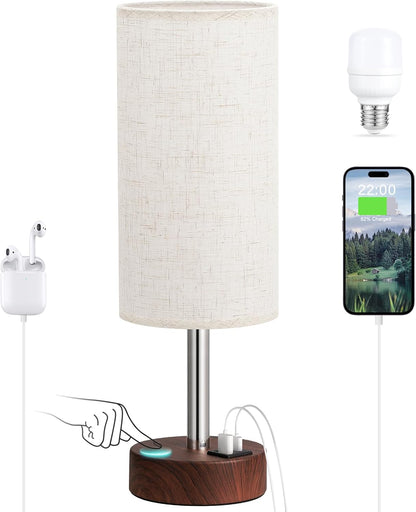 Dicoool Bedside Table Lamp for Bedroom - 3-Way Dimmable Touch Lamp, USB A+C