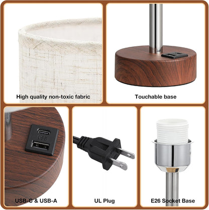 Dicoool Bedside Table Lamp for Bedroom - 3-Way Dimmable Touch Lamp, USB A+C