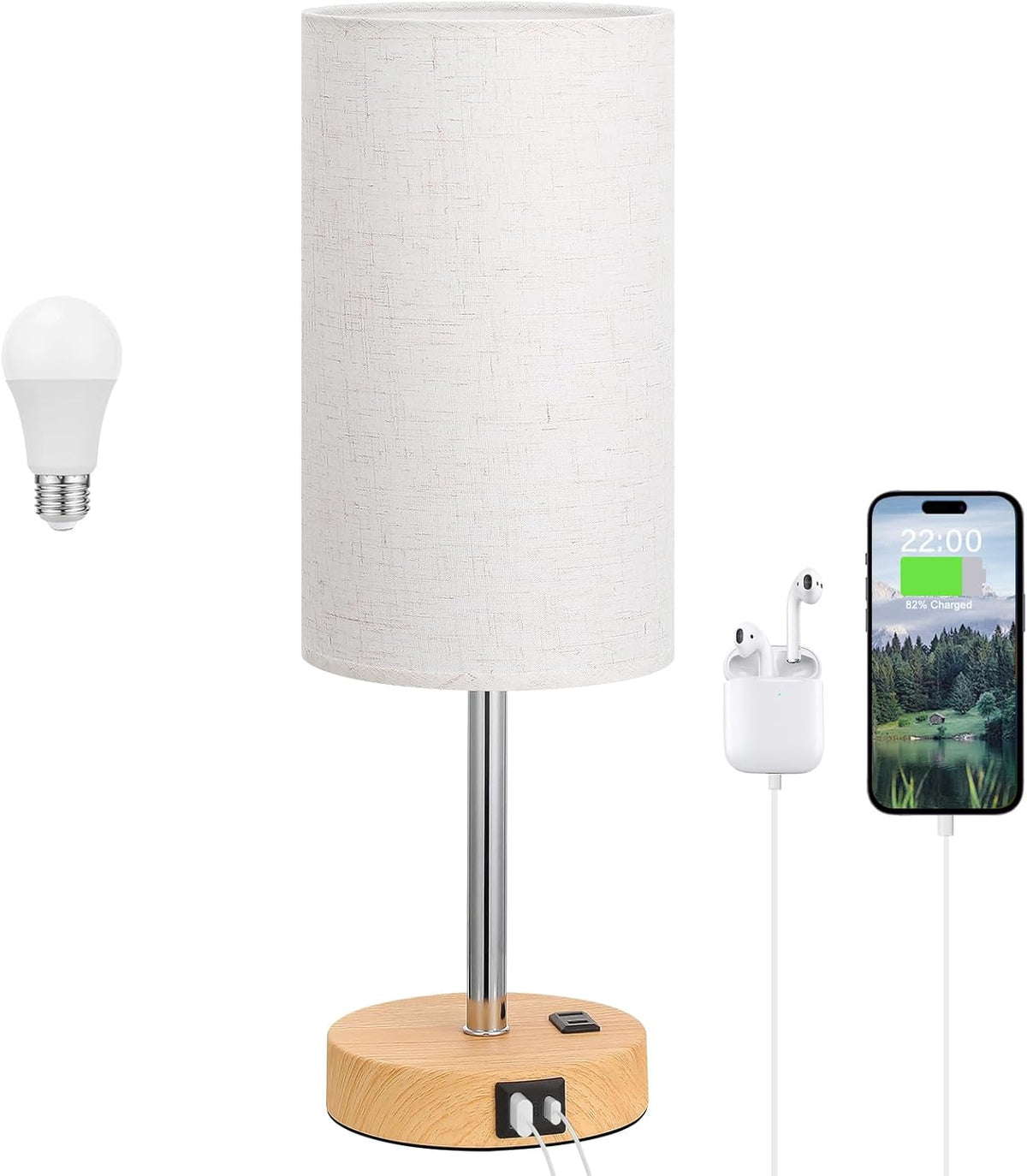 Dicoool Bedside Table Lamp for Bedroom - 3-Way Dimmable Touch Lamp, USB A+C