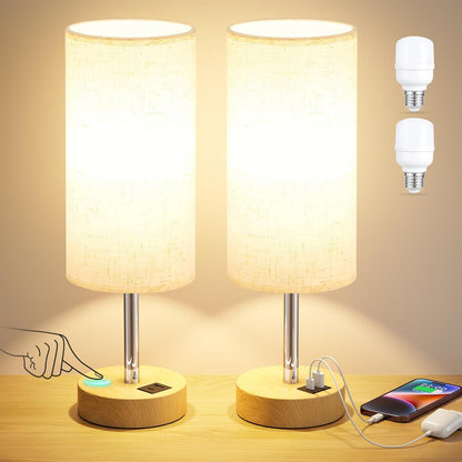 Dicoool Bedside Table Lamp for Bedroom - 3-Way Dimmable Touch Lamp, USB A+C
