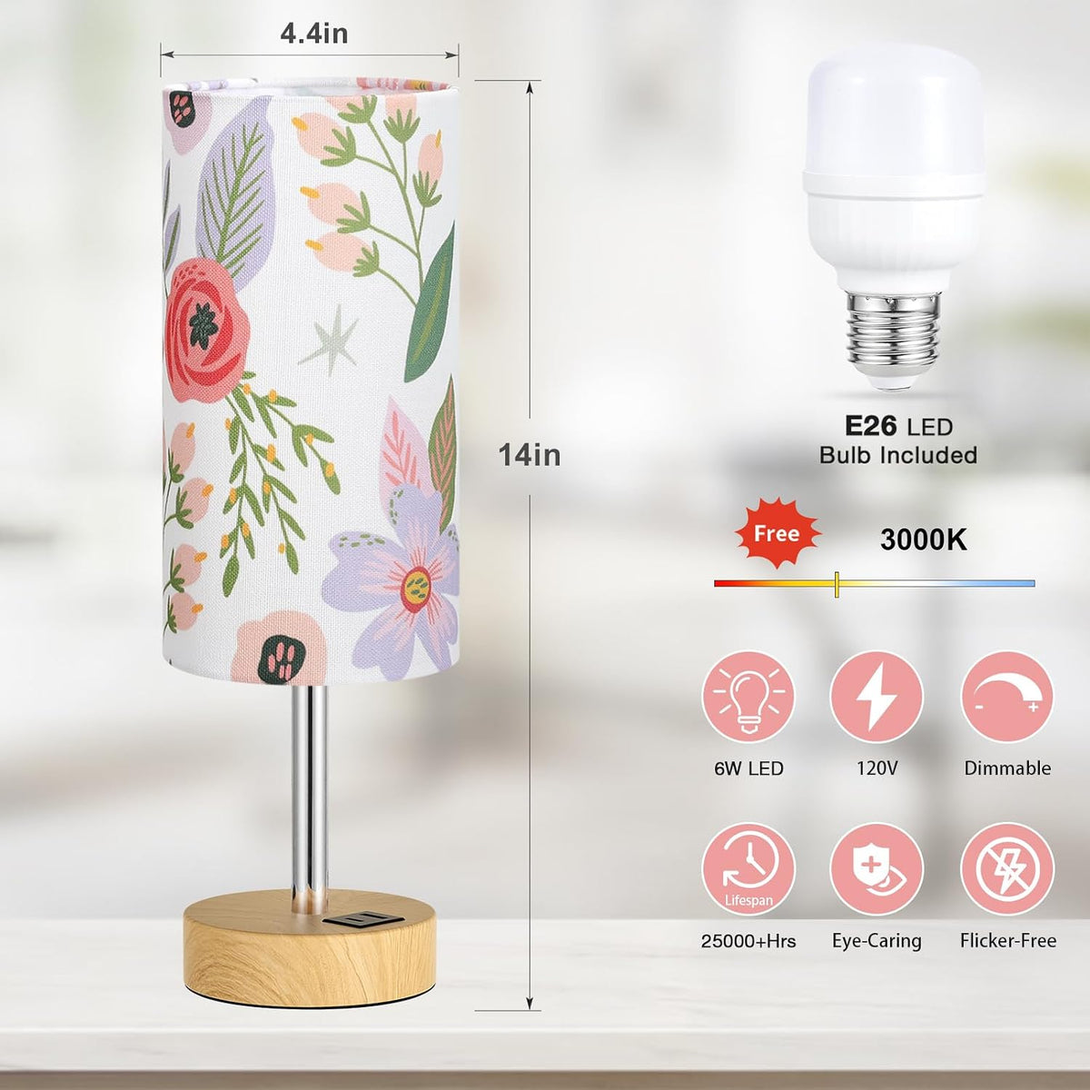 Dicoool Bedside Table Lamp for Bedroom - 3-Way Dimmable Touch Lamp, USB A+C