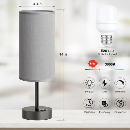 Dicoool Bedside Table Lamp for Bedroom - 3-Way Dimmable Touch Lamp, USB A+C