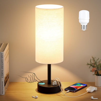 Dicoool Bedside Table Lamp for Bedroom - 3-Way Dimmable Touch Lamp, USB A+C