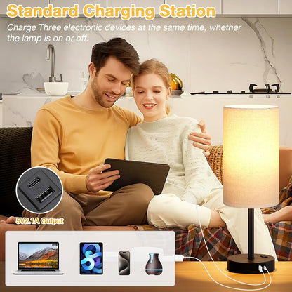 Dicoool Bedside Table Lamp for Bedroom - 3-Way Dimmable Touch Lamp, USB A+C
