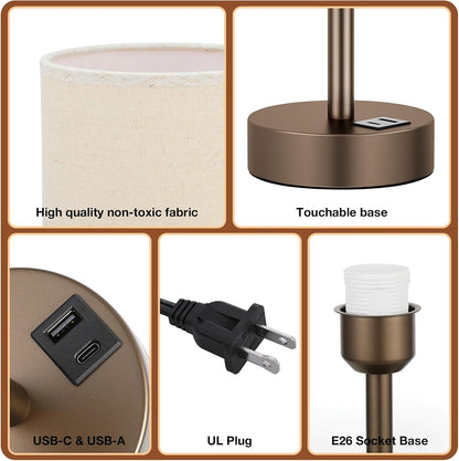 Dicoool Bedside Table Lamp for Bedroom - 3-Way Dimmable Touch Lamp, USB A+C