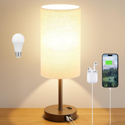 Dicoool Bedside Table Lamp for Bedroom - 3-Way Dimmable Touch Lamp, USB A+C