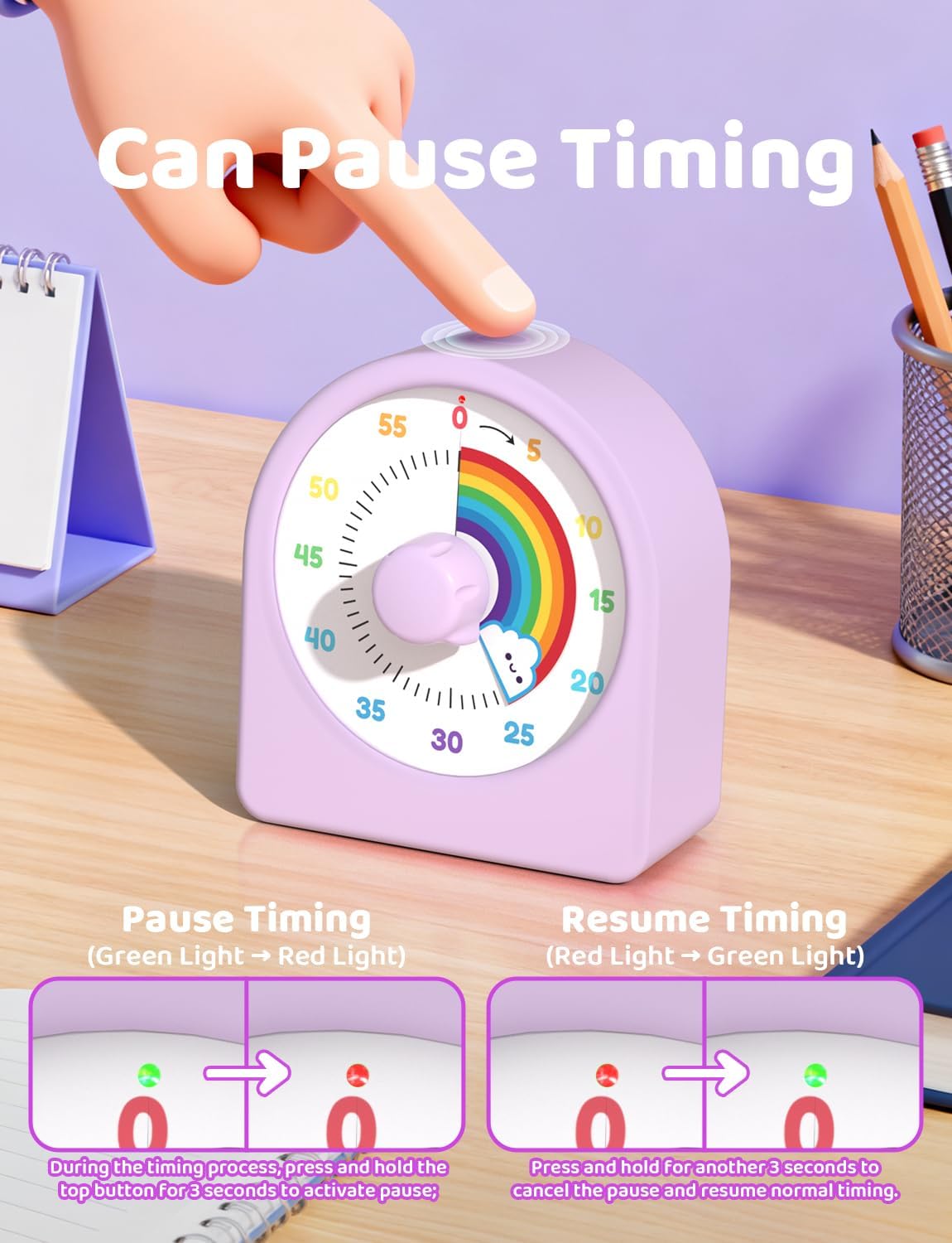 LIORQUE Visual Timer for Kids with Pause Function and Protective Case