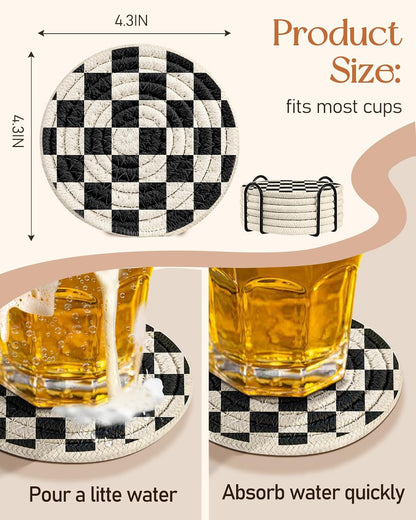 Absorbent Cup Coasters Set of 6 with Holder, Blue Flower
