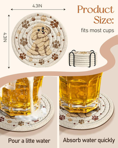 Absorbent Cup Coasters Set of 6 with Holder, Blue Flower