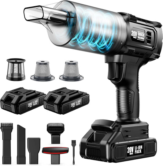 Cordless, 35000PA Strong Suction Handheld Vacuum with 2 Detachable Batteries, 60Min Runtime Portable Vacuum Cleaner for Car Detailing, Pet Hair, Home Couch & Office, 350ML XL Dust Cup