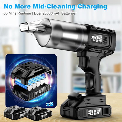 Cordless, 35000PA Strong Suction Handheld Vacuum with 2 Detachable Batteries, 60Min Runtime Portable Vacuum Cleaner for Car Detailing, Pet Hair, Home Couch & Office, 350ML XL Dust Cup