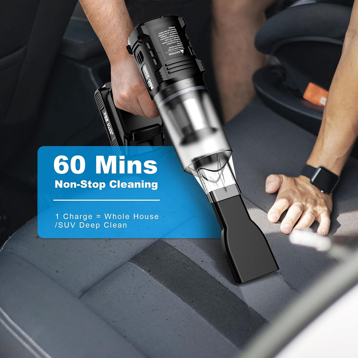 Cordless, 35000PA Strong Suction Handheld Vacuum with 2 Detachable Batteries, 60Min Runtime Portable Vacuum Cleaner for Car Detailing, Pet Hair, Home Couch & Office, 350ML XL Dust Cup