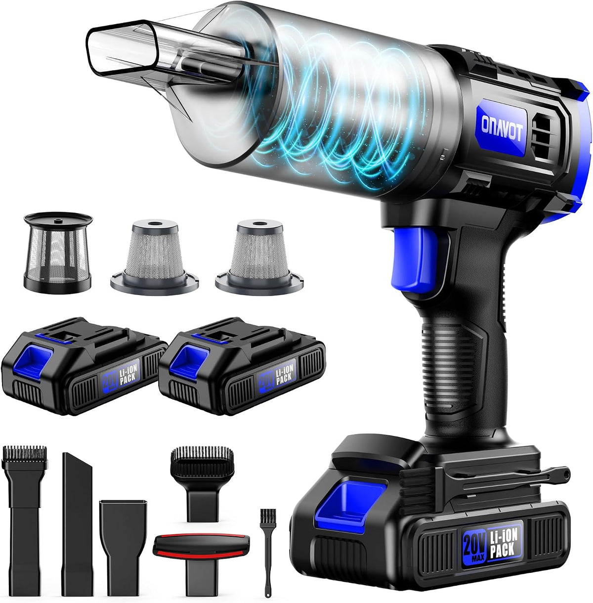Cordless, 35000PA Strong Suction Handheld Vacuum with 2 Detachable Batteries, 60Min Runtime Portable Vacuum Cleaner for Car Detailing, Pet Hair, Home Couch & Office, 350ML XL Dust Cup