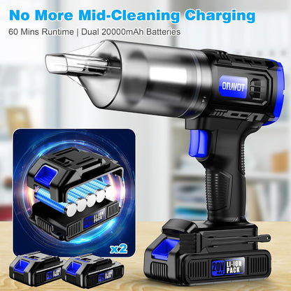 Cordless, 35000PA Strong Suction Handheld Vacuum with 2 Detachable Batteries, 60Min Runtime Portable Vacuum Cleaner for Car Detailing, Pet Hair, Home Couch & Office, 350ML XL Dust Cup