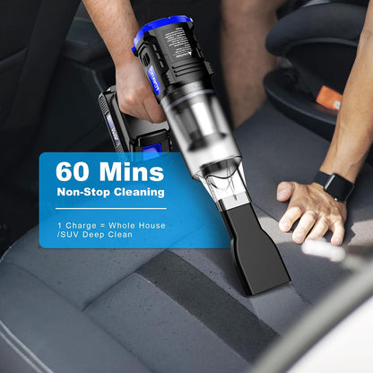 Cordless, 35000PA Strong Suction Handheld Vacuum with 2 Detachable Batteries, 60Min Runtime Portable Vacuum Cleaner for Car Detailing, Pet Hair, Home Couch & Office, 350ML XL Dust Cup