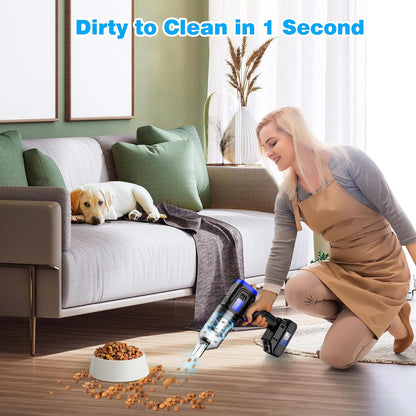 Cordless, 35000PA Strong Suction Handheld Vacuum with 2 Detachable Batteries, 60Min Runtime Portable Vacuum Cleaner for Car Detailing, Pet Hair, Home Couch & Office, 350ML XL Dust Cup