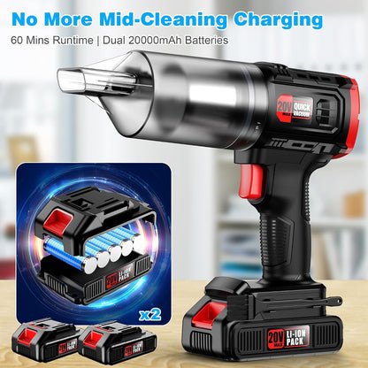 Cordless, 35000PA Strong Suction Handheld Vacuum with 2 Detachable Batteries, 60Min Runtime Portable Vacuum Cleaner for Car Detailing, Pet Hair, Home Couch & Office, 350ML XL Dust Cup