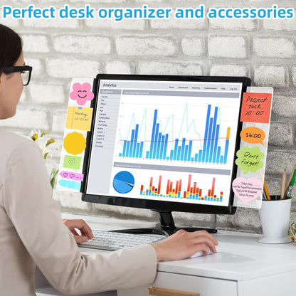2 Pack Computer Monitor Memo Board, Acrylic Computer Monitor Sticky Note Holder, Transparent Side Panel Office Desk Organizer,Home Office Desk Accessories, Office Supplies for Women Men Computer