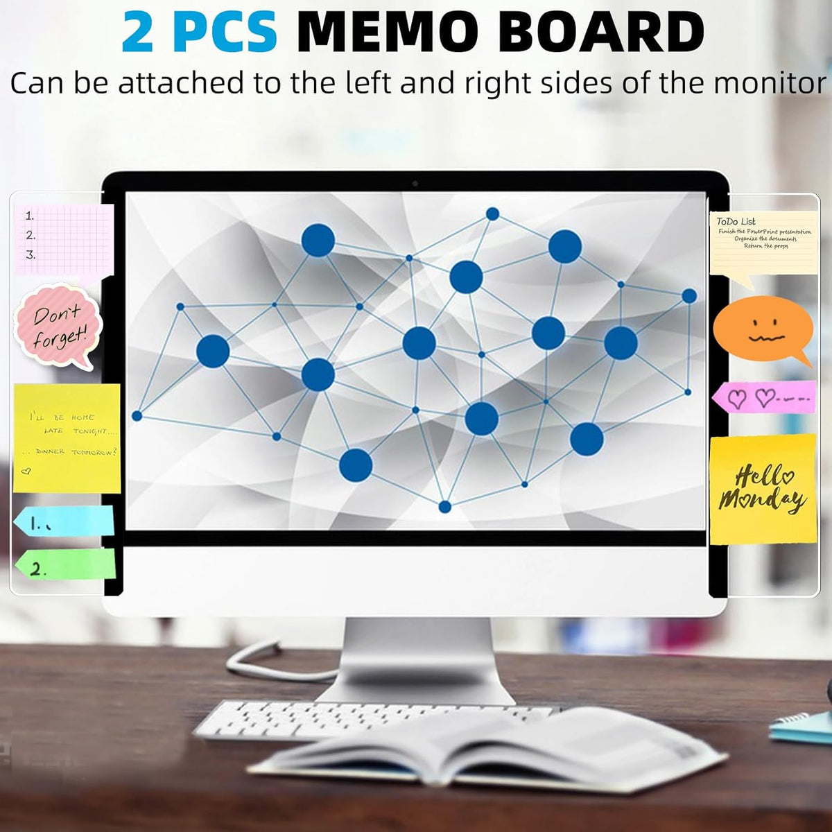2 Pack Computer Monitor Memo Board, Acrylic Computer Monitor Sticky Note Holder, Transparent Side Panel Office Desk Organizer,Home Office Desk Accessories, Office Supplies for Women Men Computer