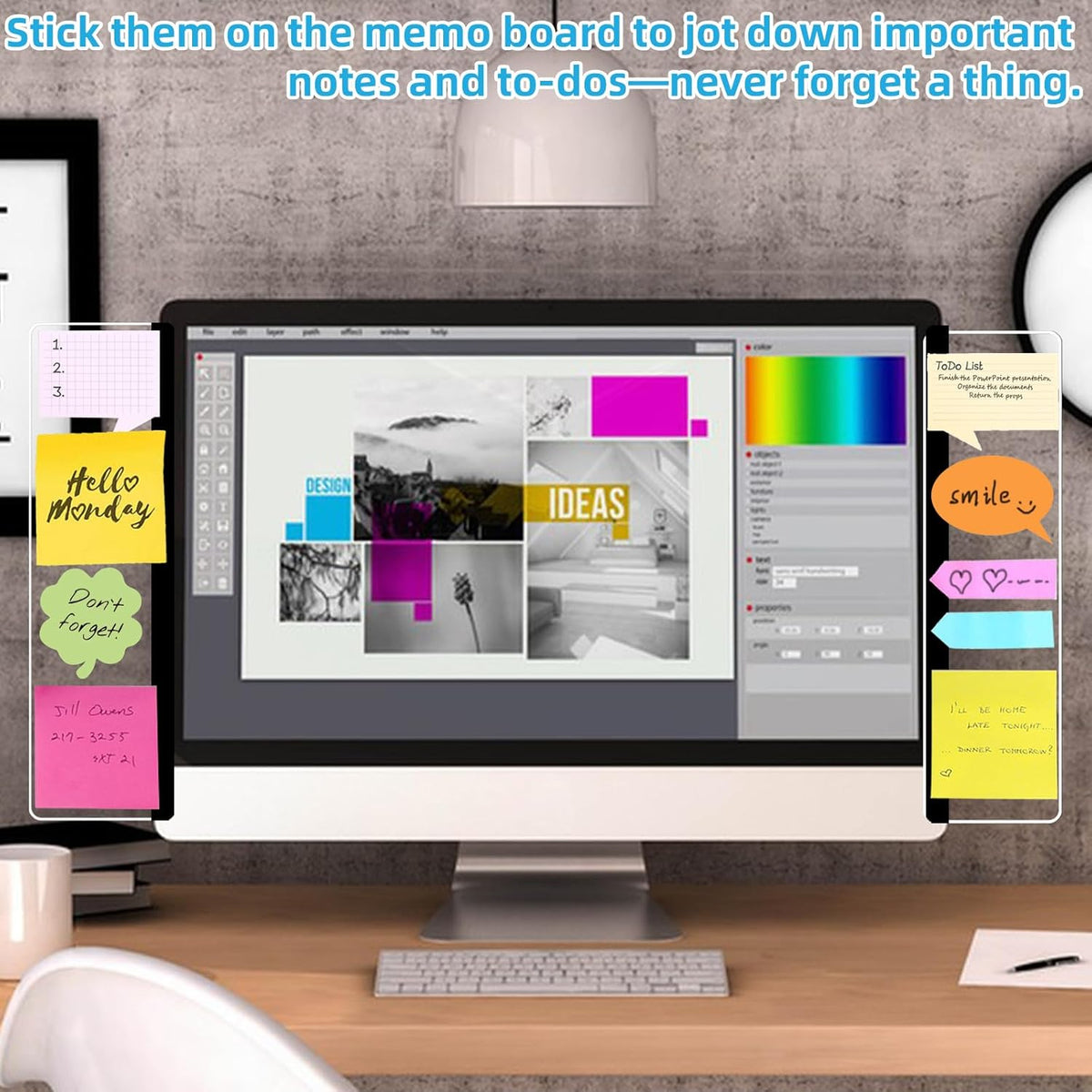 2 Pack Computer Monitor Memo Board, Acrylic Computer Monitor Sticky Note Holder, Transparent Side Panel Office Desk Organizer,Home Office Desk Accessories, Office Supplies for Women Men Computer