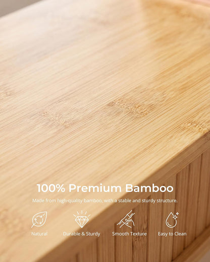 Bamboo Dual Monitor Stand with Storage, 42 Inch Desk Shelf Riser