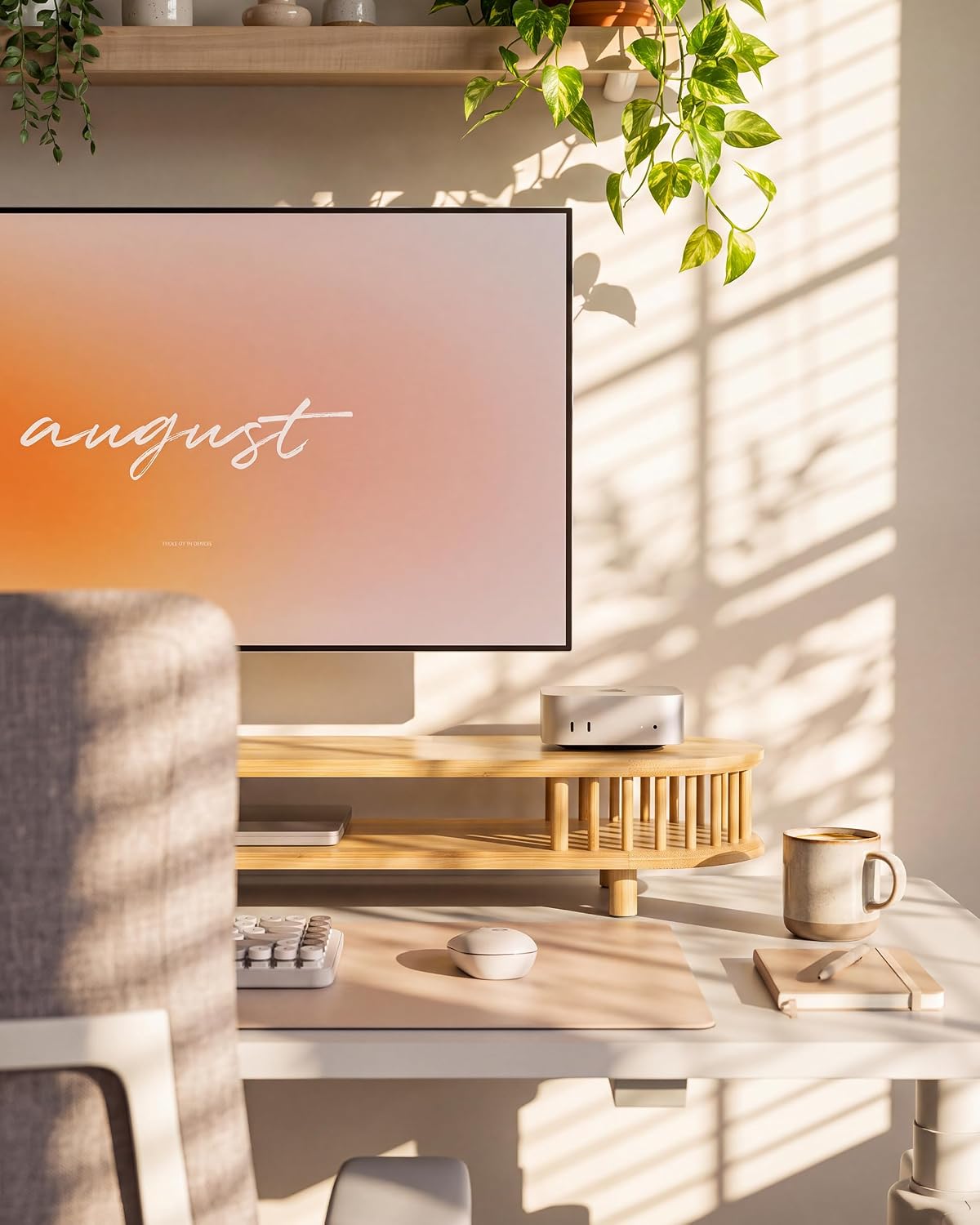 Bamboo Dual Monitor Stand with Storage, 42 Inch Desk Shelf Riser