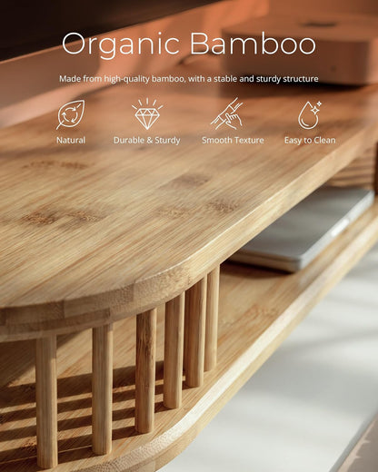 Bamboo Dual Monitor Stand with Storage, 42 Inch Desk Shelf Riser