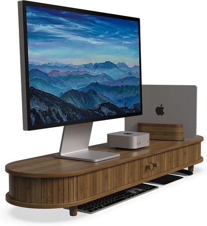 Bamboo Dual Monitor Stand with Storage, 42 Inch Desk Shelf Riser