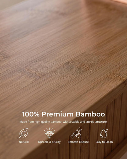 Bamboo Dual Monitor Stand with Storage, 42 Inch Desk Shelf Riser