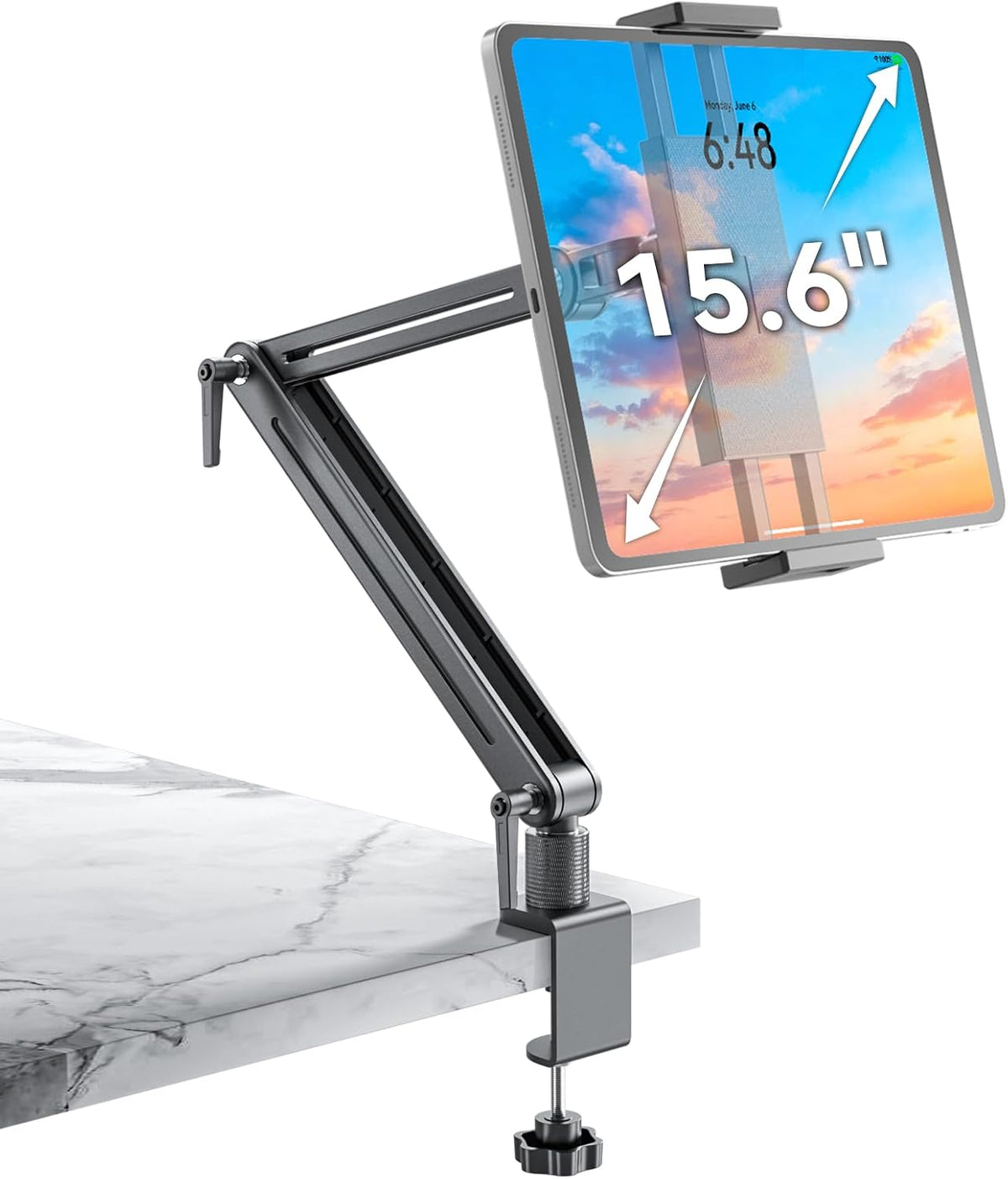 Portable Monitor Stand Large Clamp - Heavy Duty Aluminum Body Support up to 4.4LBS 16" 17.3" 18.5 inch 360° Rotating Base Swivel Foldable Desk Stand for iPad Holder Tablet Mount for Kitchen/Travel