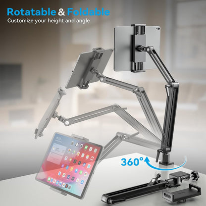 Portable Monitor Stand Large Clamp - Heavy Duty Aluminum Body Support up to 4.4LBS 16" 17.3" 18.5 inch 360° Rotating Base Swivel Foldable Desk Stand for iPad Holder Tablet Mount for Kitchen/Travel