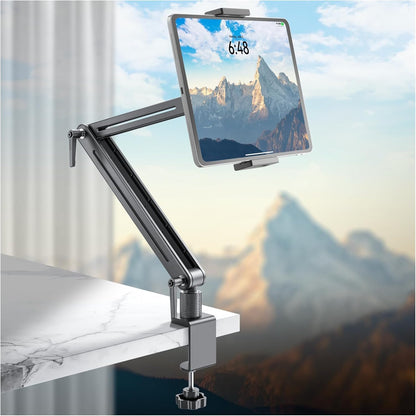 Portable Monitor Stand Large Clamp - Heavy Duty Aluminum Body Support up to 4.4LBS 16" 17.3" 18.5 inch 360° Rotating Base Swivel Foldable Desk Stand for iPad Holder Tablet Mount for Kitchen/Travel