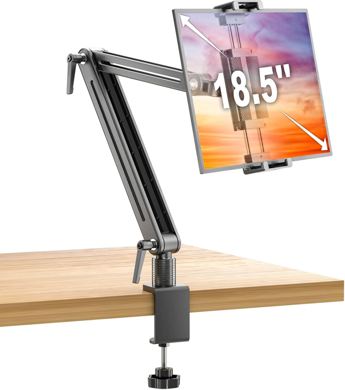 Portable Monitor Stand Large Clamp - Heavy Duty Aluminum Body Support up to 4.4LBS 16" 17.3" 18.5 inch 360° Rotating Base Swivel Foldable Desk Stand for iPad Holder Tablet Mount for Kitchen/Travel