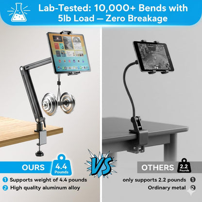 Portable Monitor Stand Large Clamp - Heavy Duty Aluminum Body Support up to 4.4LBS 16" 17.3" 18.5 inch 360° Rotating Base Swivel Foldable Desk Stand for iPad Holder Tablet Mount for Kitchen/Travel