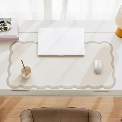 Scalloped Desk Mat, 31.5" x 15.7" Large Cute Aesthetic Desk Accessories, PU Leather Computer Laptop Desk Mouse Keyboard Pad, Desk Writing Mat for Vanity/Work/Home Decor (Beige, 31.5" x 15.7")