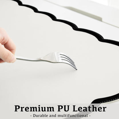 Scalloped Desk Mat, 31.5" x 15.7" Large Cute Aesthetic Desk Accessories, PU Leather Computer Laptop Desk Mouse Keyboard Pad, Desk Writing Mat for Vanity/Work/Home Decor (Beige, 31.5" x 15.7")