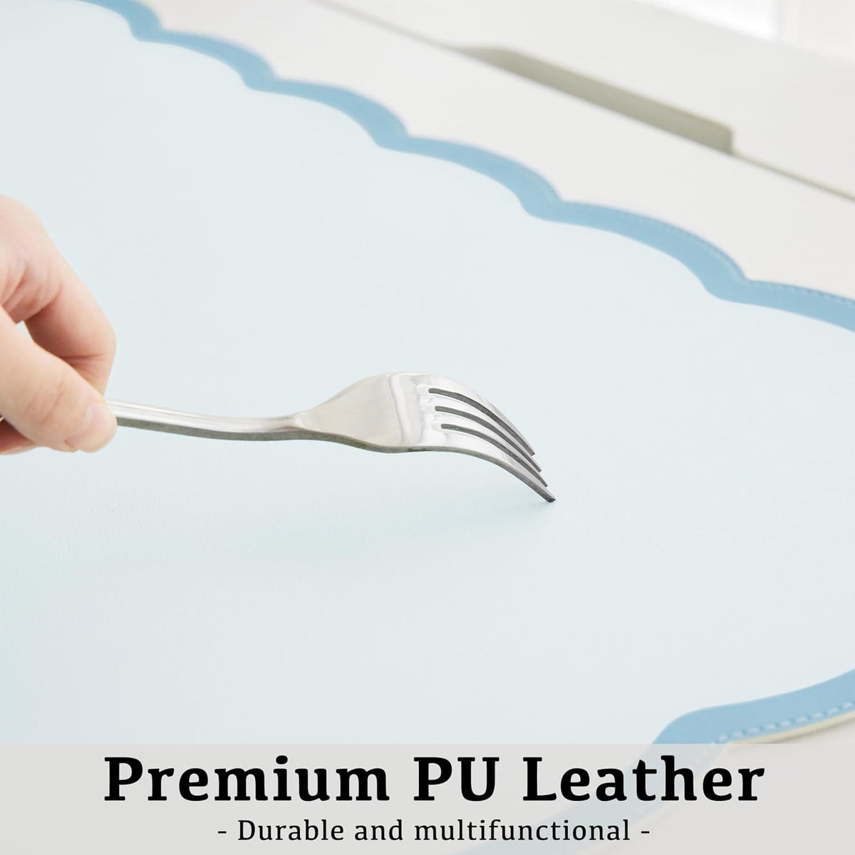 Scalloped Desk Mat, 31.5" x 15.7" Large Cute Aesthetic Desk Accessories, PU Leather Computer Laptop Desk Mouse Keyboard Pad, Desk Writing Mat for Vanity/Work/Home Decor (Beige, 31.5" x 15.7")