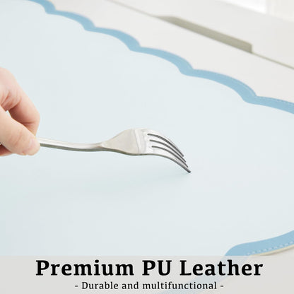 Scalloped Desk Mat, 31.5" x 15.7" Large Cute Aesthetic Desk Accessories, PU Leather Computer Laptop Desk Mouse Keyboard Pad, Desk Writing Mat for Vanity/Work/Home Decor (Beige, 31.5" x 15.7")
