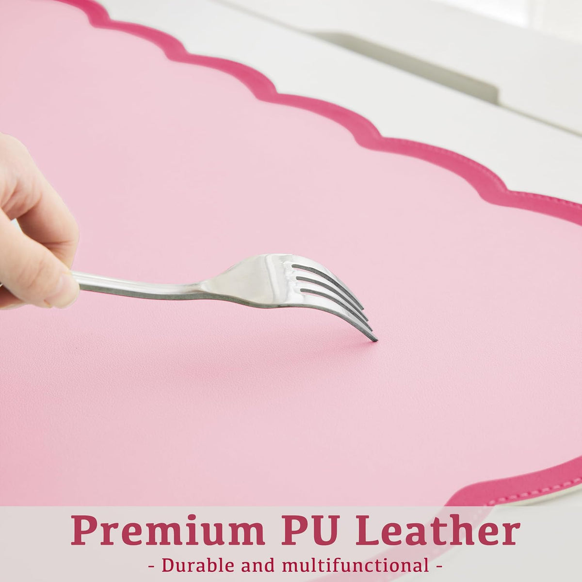 Scalloped Desk Mat, 31.5" x 15.7" Large Cute Aesthetic Desk Accessories, PU Leather Computer Laptop Desk Mouse Keyboard Pad, Desk Writing Mat for Vanity/Work/Home Decor (Beige, 31.5" x 15.7")