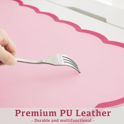 Scalloped Desk Mat, 31.5" x 15.7" Large Cute Aesthetic Desk Accessories, PU Leather Computer Laptop Desk Mouse Keyboard Pad, Desk Writing Mat for Vanity/Work/Home Decor (Beige, 31.5" x 15.7")