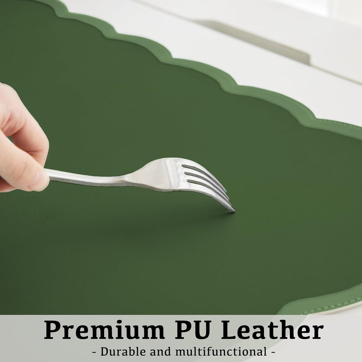 Scalloped Desk Mat, 31.5" x 15.7" Large Cute Aesthetic Desk Accessories, PU Leather Computer Laptop Desk Mouse Keyboard Pad, Desk Writing Mat for Vanity/Work/Home Decor (Beige, 31.5" x 15.7")