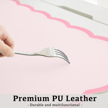 Scalloped Desk Mat, 31.5" x 15.7" Large Cute Aesthetic Desk Accessories, PU Leather Computer Laptop Desk Mouse Keyboard Pad, Desk Writing Mat for Vanity/Work/Home Decor (Beige, 31.5" x 15.7")
