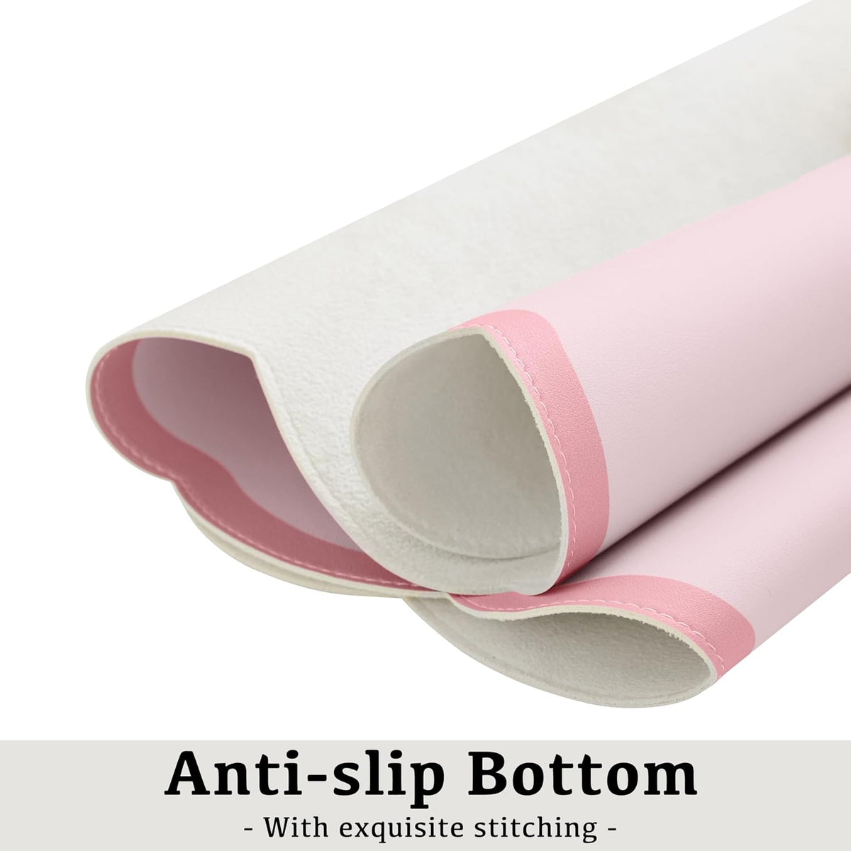 Scalloped Desk Mat, 31.5" x 15.7" Large Cute Aesthetic Desk Accessories, PU Leather Computer Laptop Desk Mouse Keyboard Pad, Desk Writing Mat for Vanity/Work/Home Decor (Beige, 31.5" x 15.7")