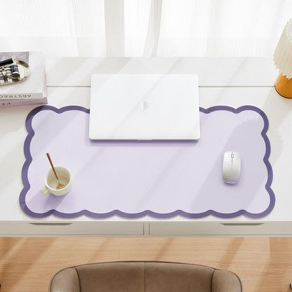Scalloped Desk Mat, 31.5" x 15.7" Large Cute Aesthetic Desk Accessories, PU Leather Computer Laptop Desk Mouse Keyboard Pad, Desk Writing Mat for Vanity/Work/Home Decor (Beige, 31.5" x 15.7")
