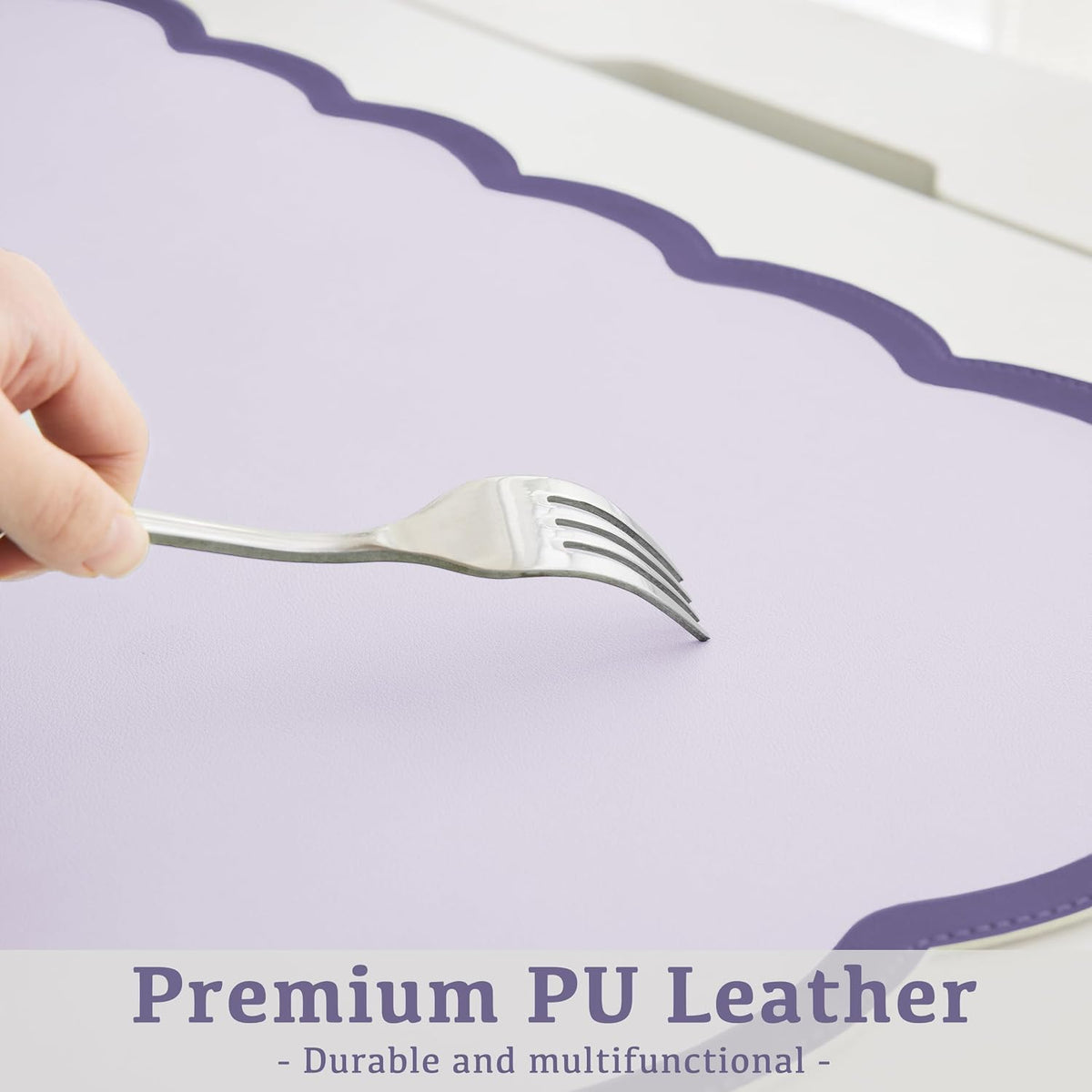 Scalloped Desk Mat, 31.5" x 15.7" Large Cute Aesthetic Desk Accessories, PU Leather Computer Laptop Desk Mouse Keyboard Pad, Desk Writing Mat for Vanity/Work/Home Decor (Beige, 31.5" x 15.7")