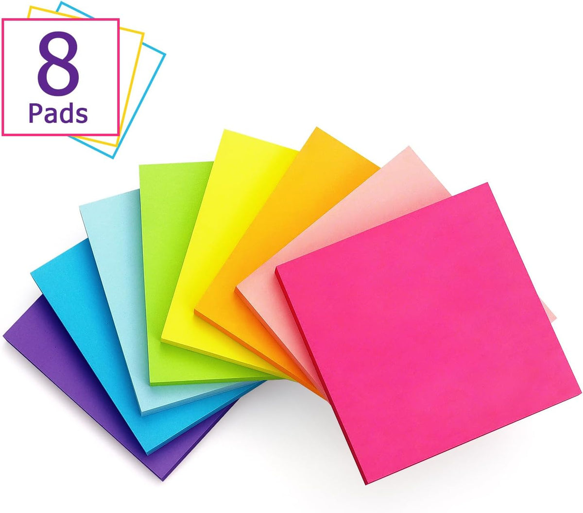 Sticky Notes 3x3 inch, 8 Bright Multi Colors, 85 Sheets/Pad