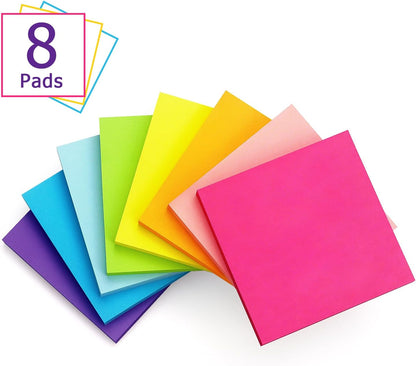 Sticky Notes 3x3 inch, 8 Bright Multi Colors, 85 Sheets/Pad